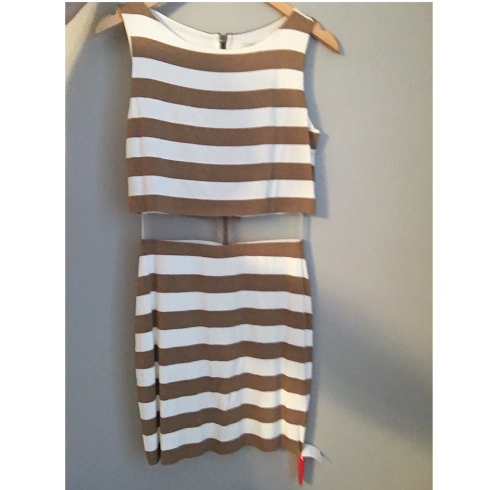 Cream and tan striped dress